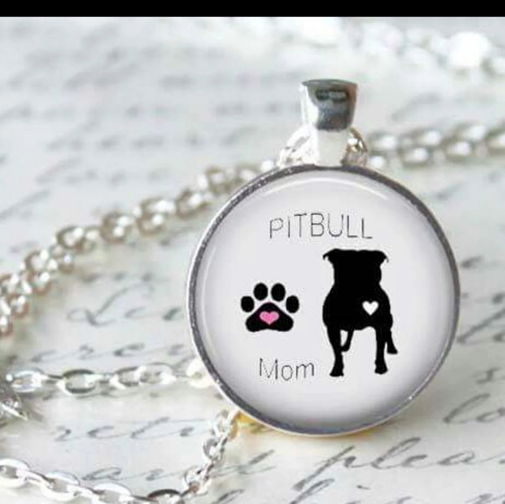 Pitbull Mom glass dome necklace